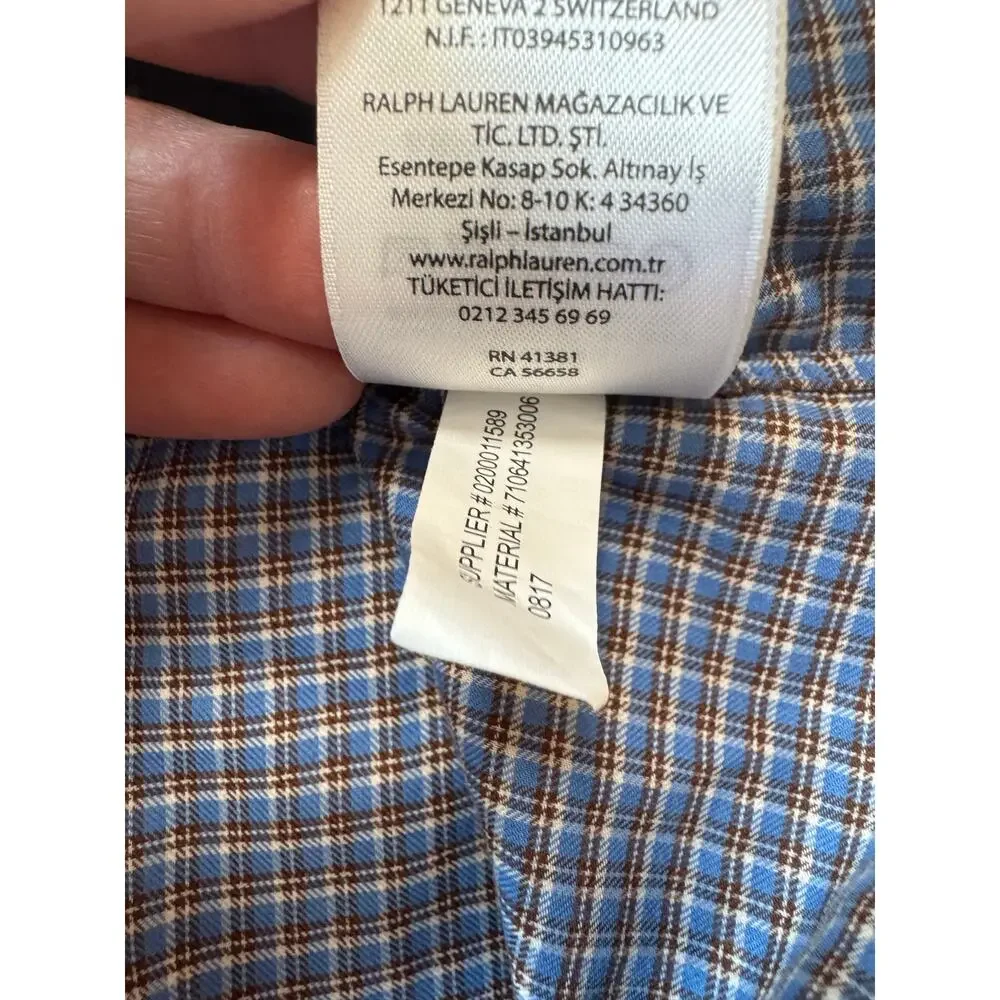 Polo Ralph Lauren Button Up Shirt Mens Large L Blue Plaid Check Cotton Pony
